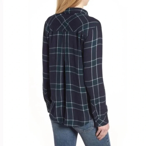 Rails Hunter Metallic Plaid Flannel Button-Down Shirt in blue size small - Picture 4 of 13